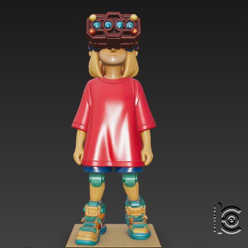 Cyber Girl with Vision Goggles - 3D Model for Printing