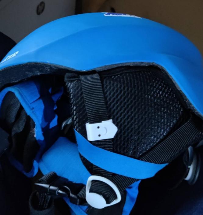 Ski helmet smiley face strap clip