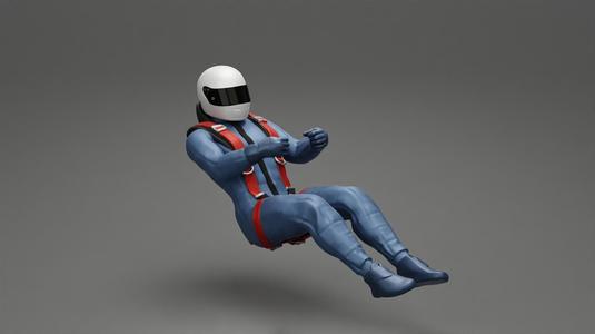 Racing Driver Sitting in Touring Car Cockpit with Racing Suit and seat (without seat)
