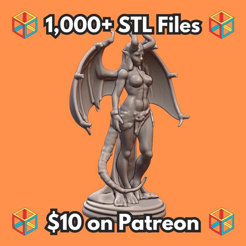 NSFW Winged Female Demon Statue in Striking Pose MineeForm FDM 3D Print STL File