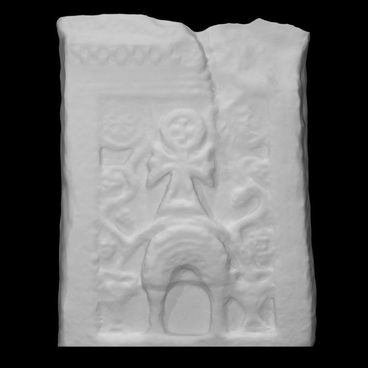 Tombstone with niche, ankh cross and vine tendrils