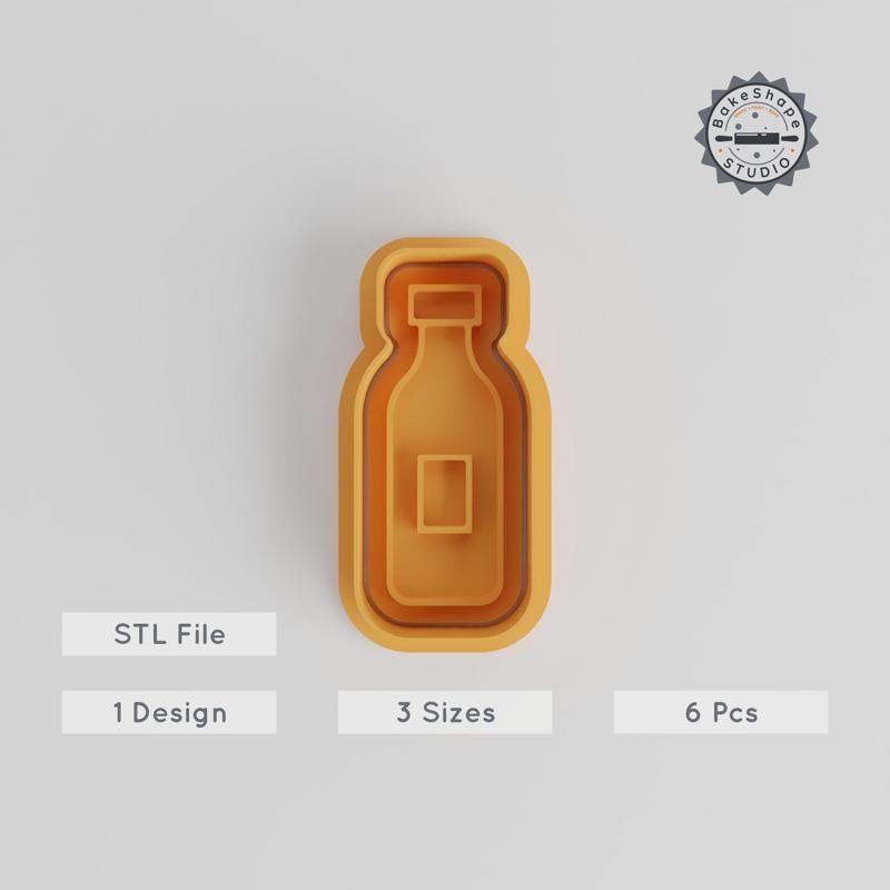 Bottle Shape Cutter & Stamp, Cookie & Fondant Tool, Party Drink Design, 3 Sizes, 6-Piece Set