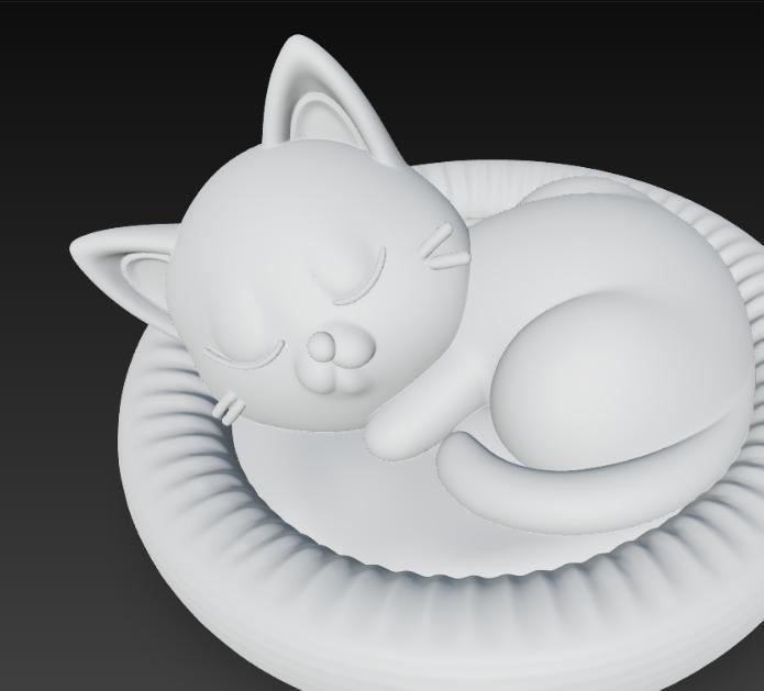 Cute Sleeping Kitty in Round Bed – Adorable 3D Model