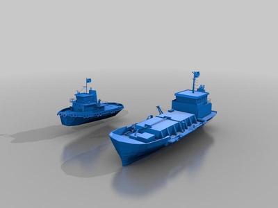 Cargo ship and tug boat