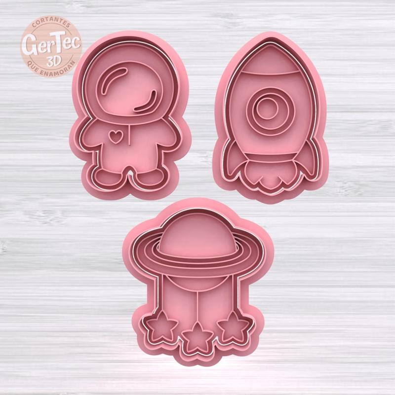 SPACE SET X3 COOKIE CUTTER WITH STAMP / COOKIE CUTTER SPACE SET