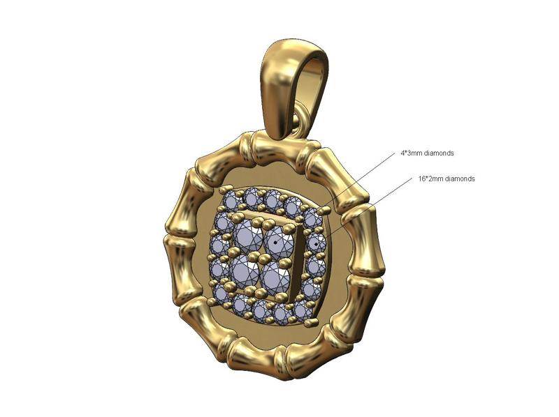 Diamond square cluster bamboo pattern coin with bail 3D print model