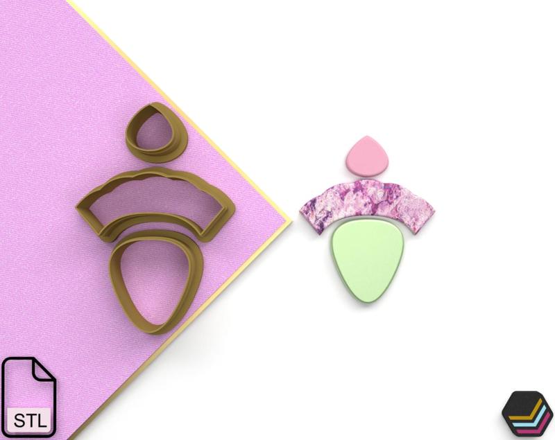 Digital .Stl Polymer Clay Cutter - Model Geo DC231 (5 Sizes, 3 Version Cut) - Geometric - File for Use in a 3D Printer