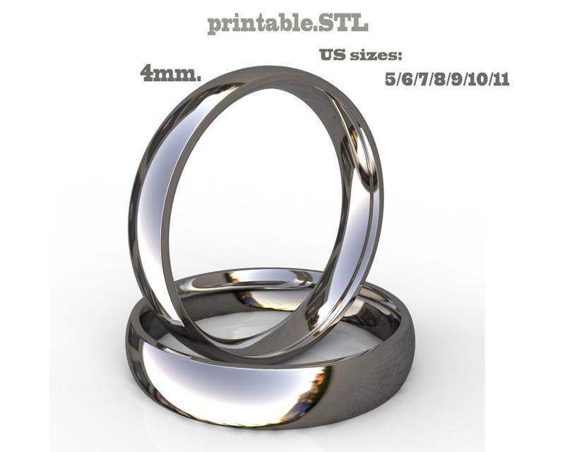Printable jewelry comfort WEDDING ring 4mm STL 7 US sizes