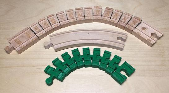 Parametric segmented track compatible with standard wooden train track