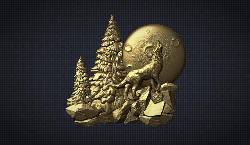 The wolf howling in the full moon