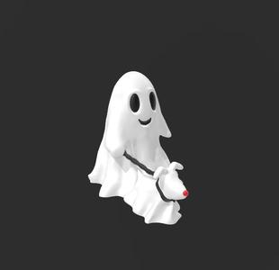 Halloween ghost walking dog