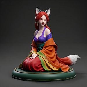 1633 COLORFUL Fox Spirit Woman in Pu Song Ling Style, magic, dragon, fantasy, wood, gnome, gorgon, warrior, wild, fox, monster, cat, dog, fair, witch, werewolf, horror, beast, gothic, troll