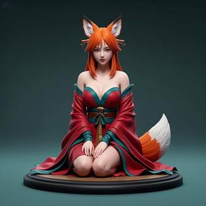 1634 COLORFUL Fox Spirit Woman in Pu Song Ling Style, magic, dragon, fantasy, wood, gnome, gorgon, warrior, wild, fox, monster, cat, dog, fair, witch, werewolf, horror, beast, gothic, troll