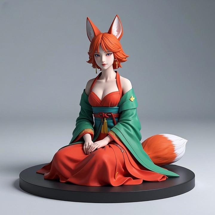 1260 COLORFUL Fox Spirit Woman in Pu Song Ling Style, beast, magic, creature, fantasy, wood, base, sword, warrior, wild, cat, monster, fox, godzilla, fair, witch, werewolf, horror, beast, gothic, troll