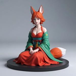 1260 COLORFUL Fox Spirit Woman in Pu Song Ling Style, beast, magic, creature, fantasy, wood, base, sword, warrior, wild, cat, monster, fox, godzilla, fair, witch, werewolf, horror, beast, gothic, troll