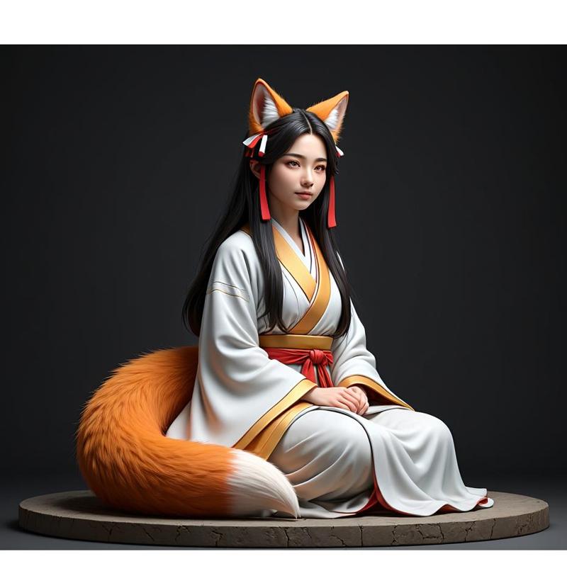 1846 COLORFUL Fox Spirit Woman in Pu Song Ling Style, magic, dragon, fantasy, wood, gnome, gorgon, warrior, wild, fox, monster, cat, dog, fair, witch, werewolf, horror, beast, gothic, troll