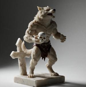 813 Ivory Werewolf Howling with Skull - 3D Model, magic, collectible, creature, dinosaur, sculpture, bear, troll, monkey, witch, club, werewolf, serpent, cat, fantasy, fair