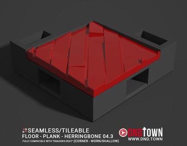 Floor - Plank - Herringbone - Wall Corner 04.3 (WORN/SHALLOW) - 3D Modular Dungeon Tile - DnD Town Minis (www.dnd.town)