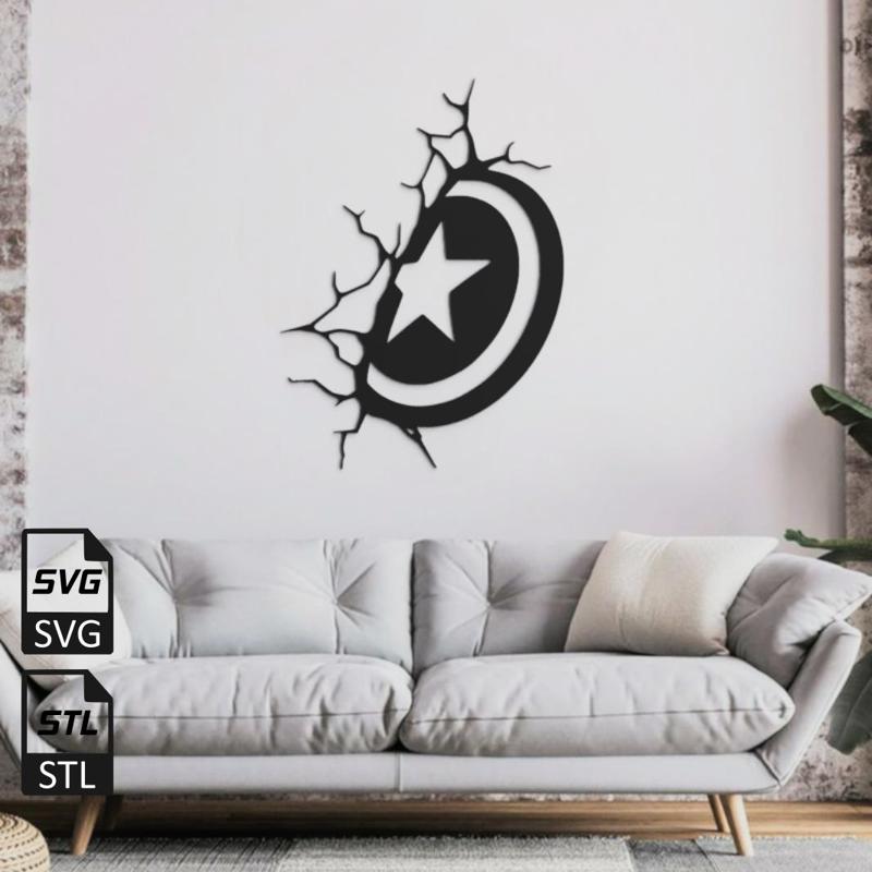 Capt Shield 2D Wall Art STL SVG