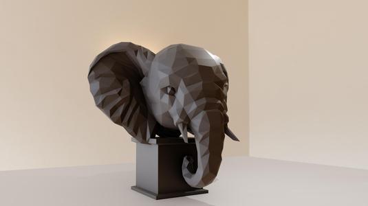 baby elephant head bust low poly stl