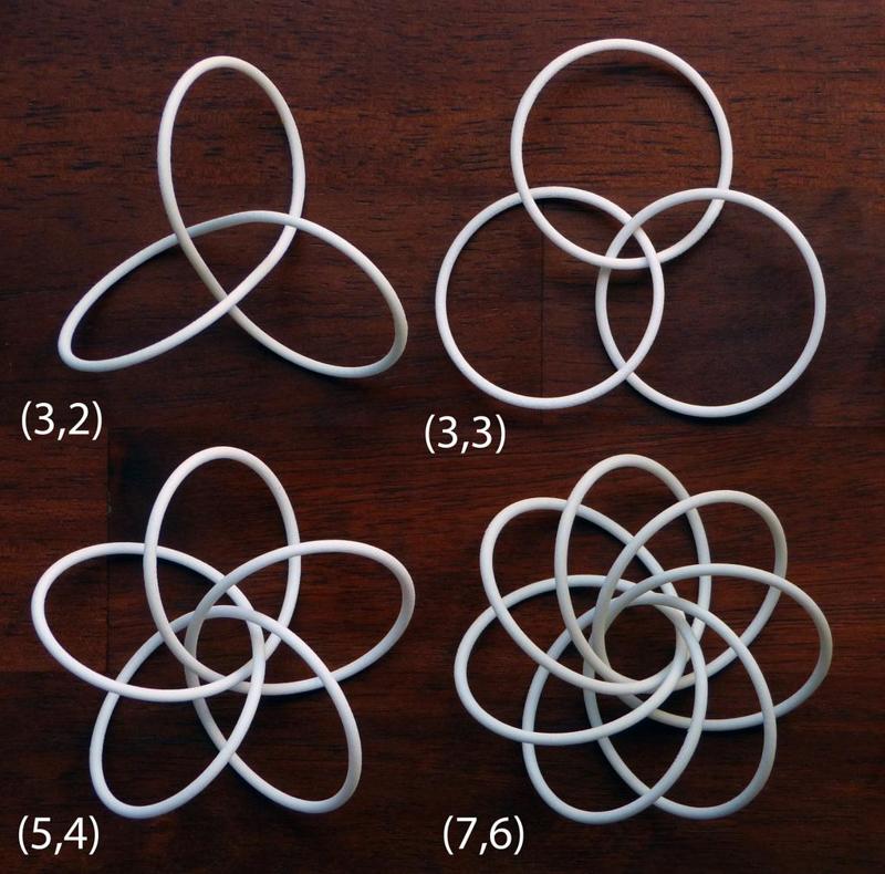 Three torus knots and a torus link