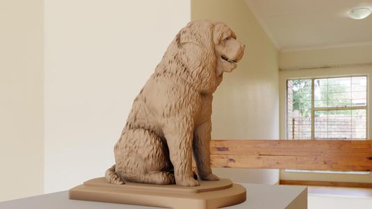 tibetan mastiff dog sitting on two legs mouth open stl