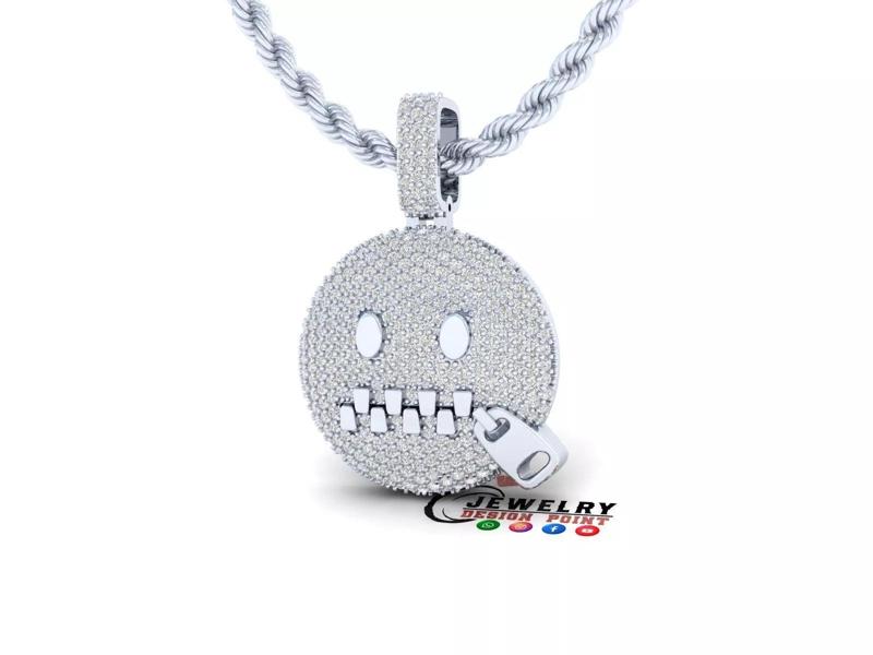 Custom Zipper Mouth Face Emoji Diamond Pendant - Emoji Necklace