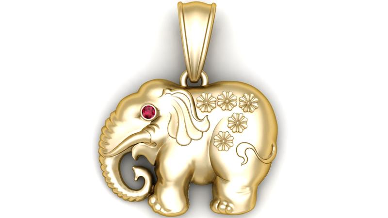 Golden Elephant Pendant with Ruby Eye