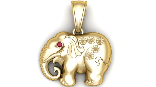 Golden Elephant Pendant with Ruby Eye