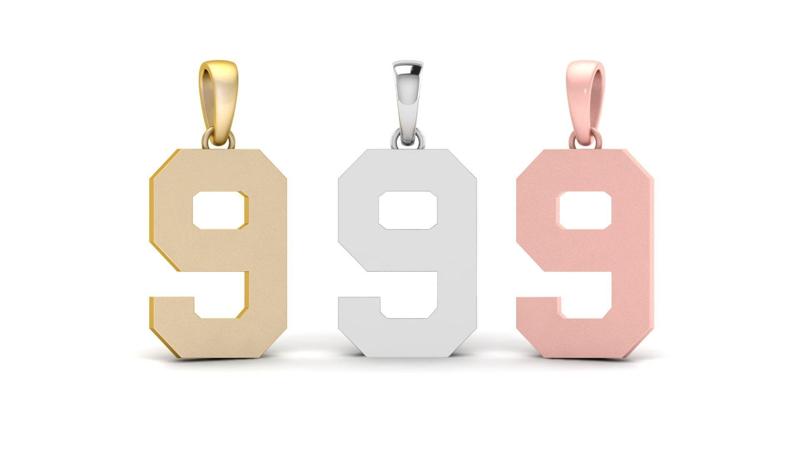 Number 9 Font Plain Gold Pendant