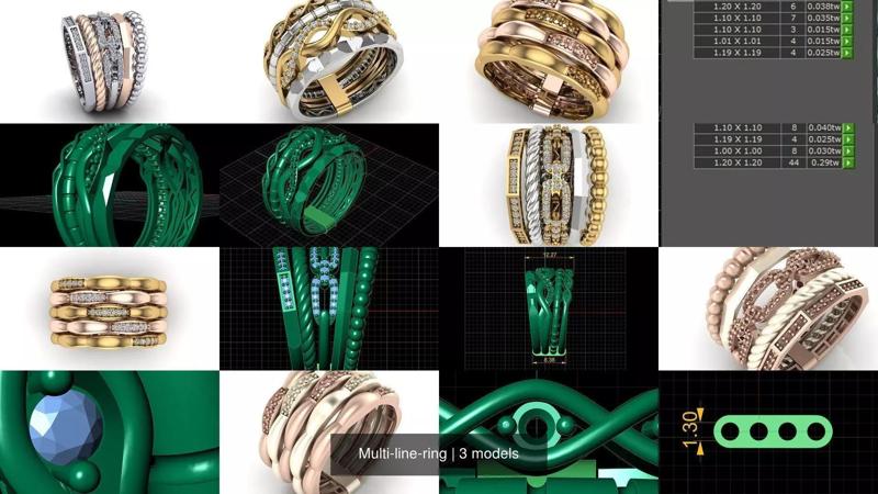Multi-line-ring 3D Model Collection