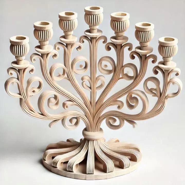Seven-Branch Wooden Candleholder   Ornate Carved Centerpiece