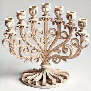 Seven-Branch Wooden Candleholder   Ornate Carved Centerpiece