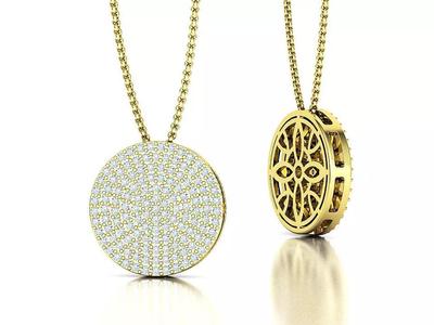 Diamond Round Plate Necklace 18mm Diamond Necklace