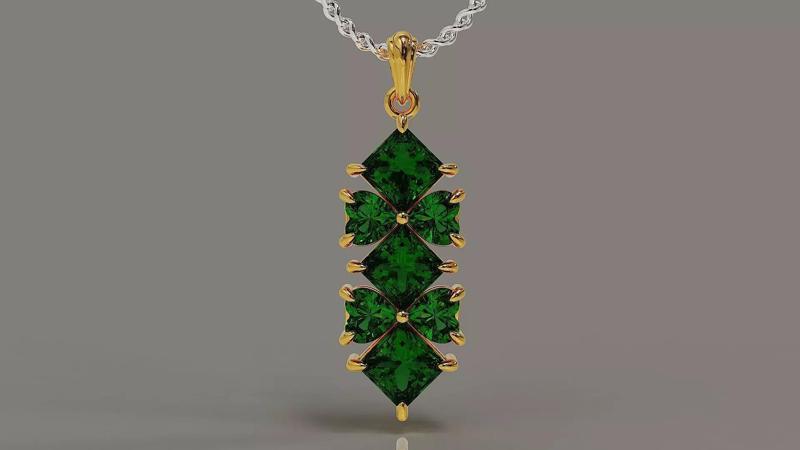 Prong set heart and princess shape diamond pendant