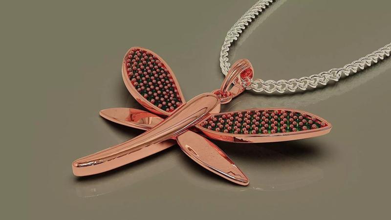 Pave set diamond dragonfly jewelry pendant