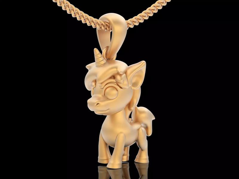Unicorn  pendant  gold silver printable jewelry 3D model