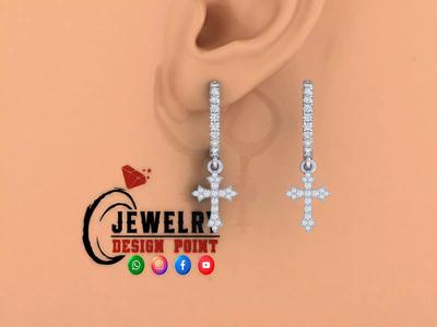 Custom Diamond Hoops Earring - Cross Earrings Studs - Unisex