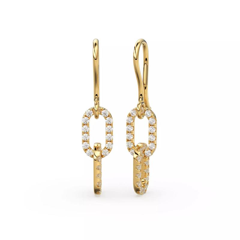Diamond Pave Link Earrings Silver Dangle Drop Jewelry 3D print