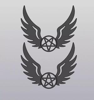 Set 2 models Wall decor Angel wings with pentagram and inverted