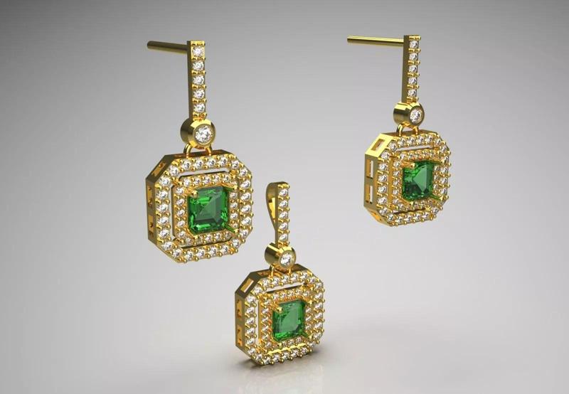 Pendant  Earring Jewelry Set Emerald and Diamond Splendor js0018