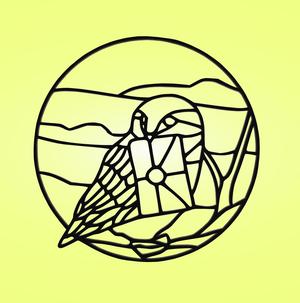 Decorative mural, panno, stained glass pattern, Owl Hedwig