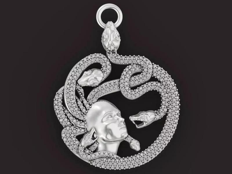 Pendant Gorgon Medusa with stones 243  amulet head with snakes