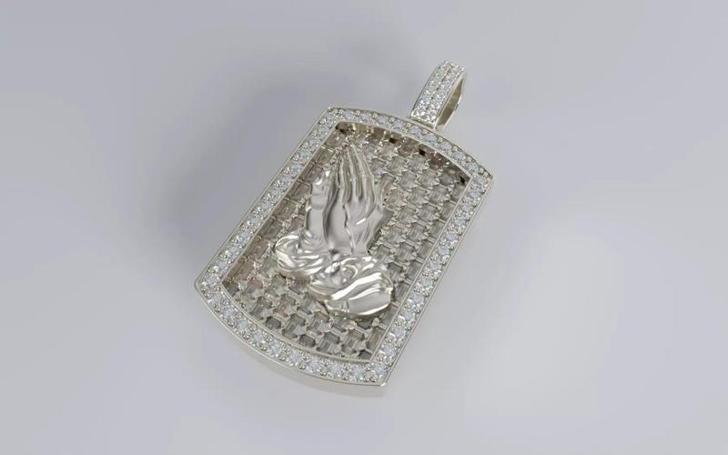 Praying Hands Dogtag Pendant - Emerald Back - Small