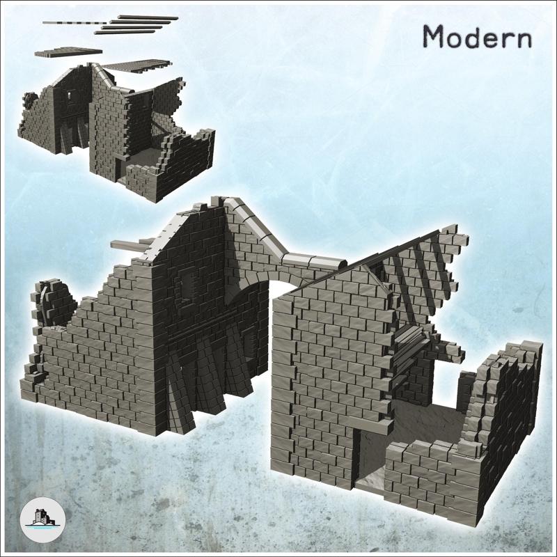 Ruined stone building with archway and frame (35) - World War Two Second WWII Western campaign USA UK Germany