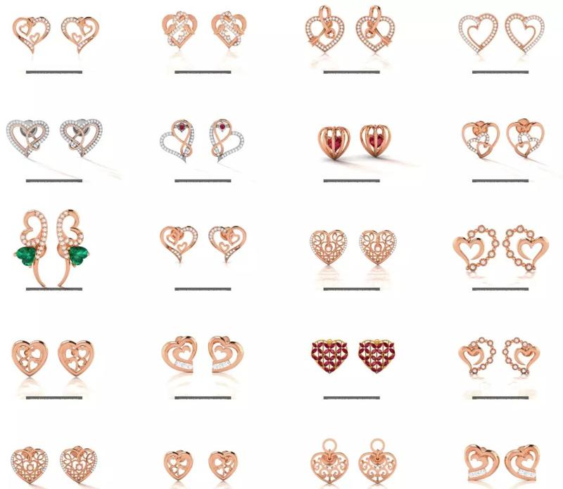 24 Heart Studs Earrings 3dm renders detail  3D Model Collection