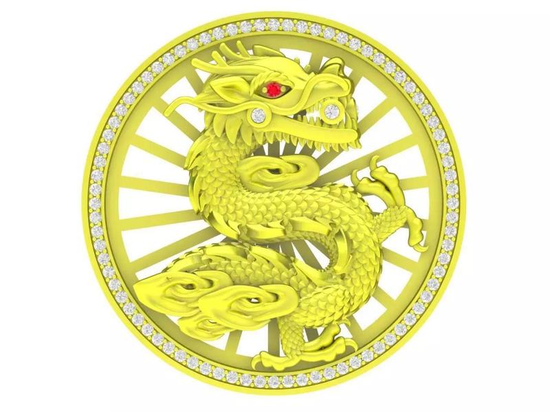 A4689 Fengshui Zodiac Lucky Diamond Dragon Pendant 3D Model