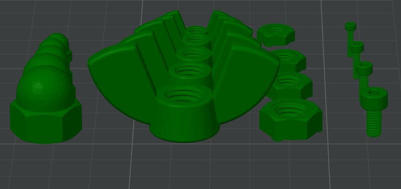 Hexagon bolts and types of nuts.