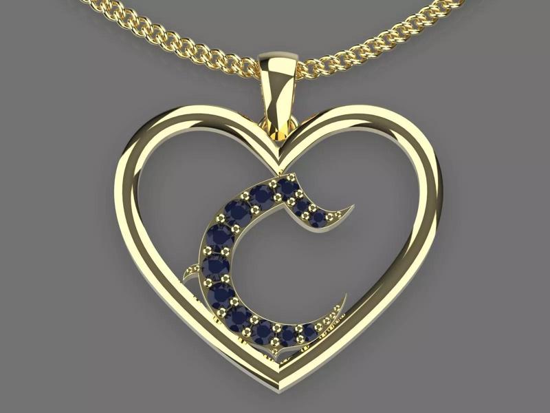 Heart letter C pendant silver gold printable jewelry 3D model