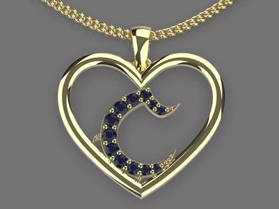 Heart letter C pendant silver gold printable jewelry 3D model